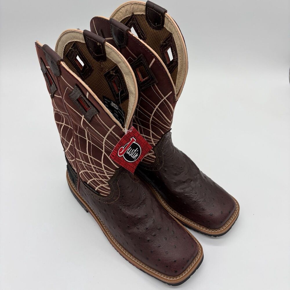 New! Mens Justin Derrickman Ostrich Print 12" Comp Toe Work Boots Size 8.5D